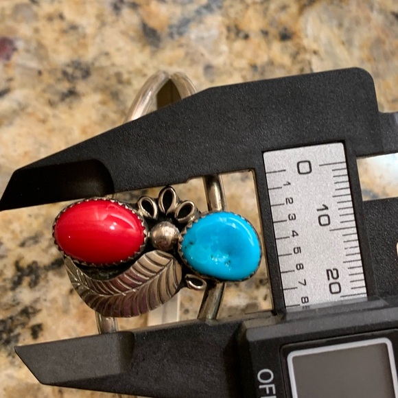 Navajo Turquoise Coral Cuff - Picture 3 of 9